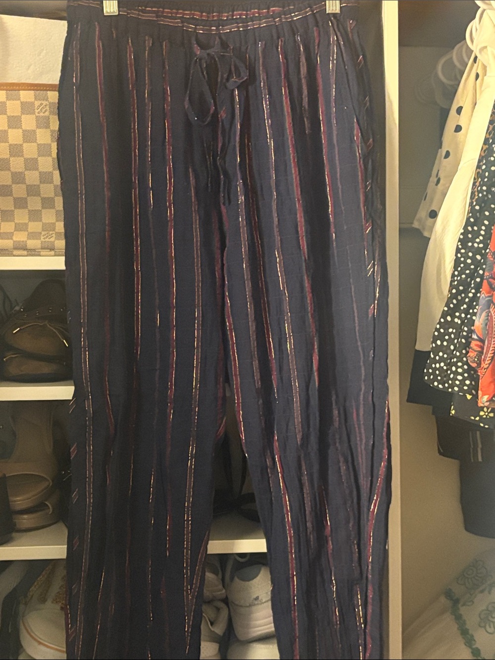 XiRENA Navy Joggers with Metallic Stripe Detail